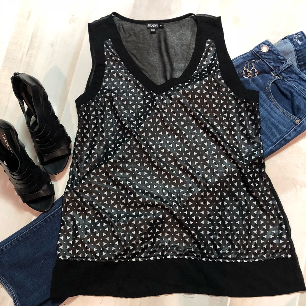 Shu Shu Black Tank with PU Leather Detail